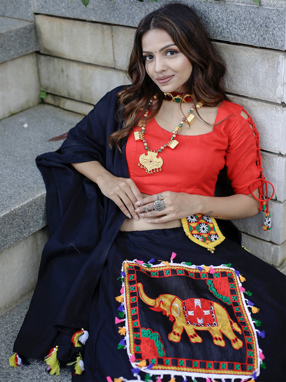 Black Color Embroidered Patch Work Pure Cotton Navaratri Chaniya Choli Clothsvilla