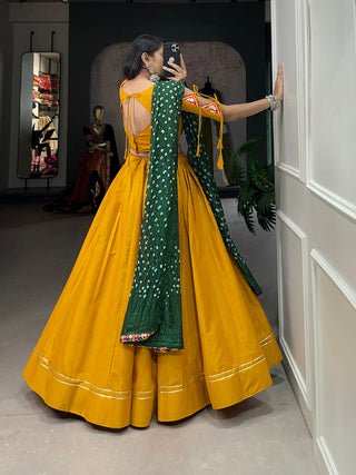 Mustard Color Plain With Gotta Patti Lace Border Cotton Lehenga Choli ClothsVilla.com