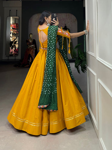 Mustard Color Plain With Gotta Patti Lace Border Cotton Lehenga Choli ClothsVilla.com