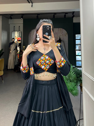 Black Color Plain With Gota Patti Rayon Traditional Chaniya Choli ClothsVilla.com