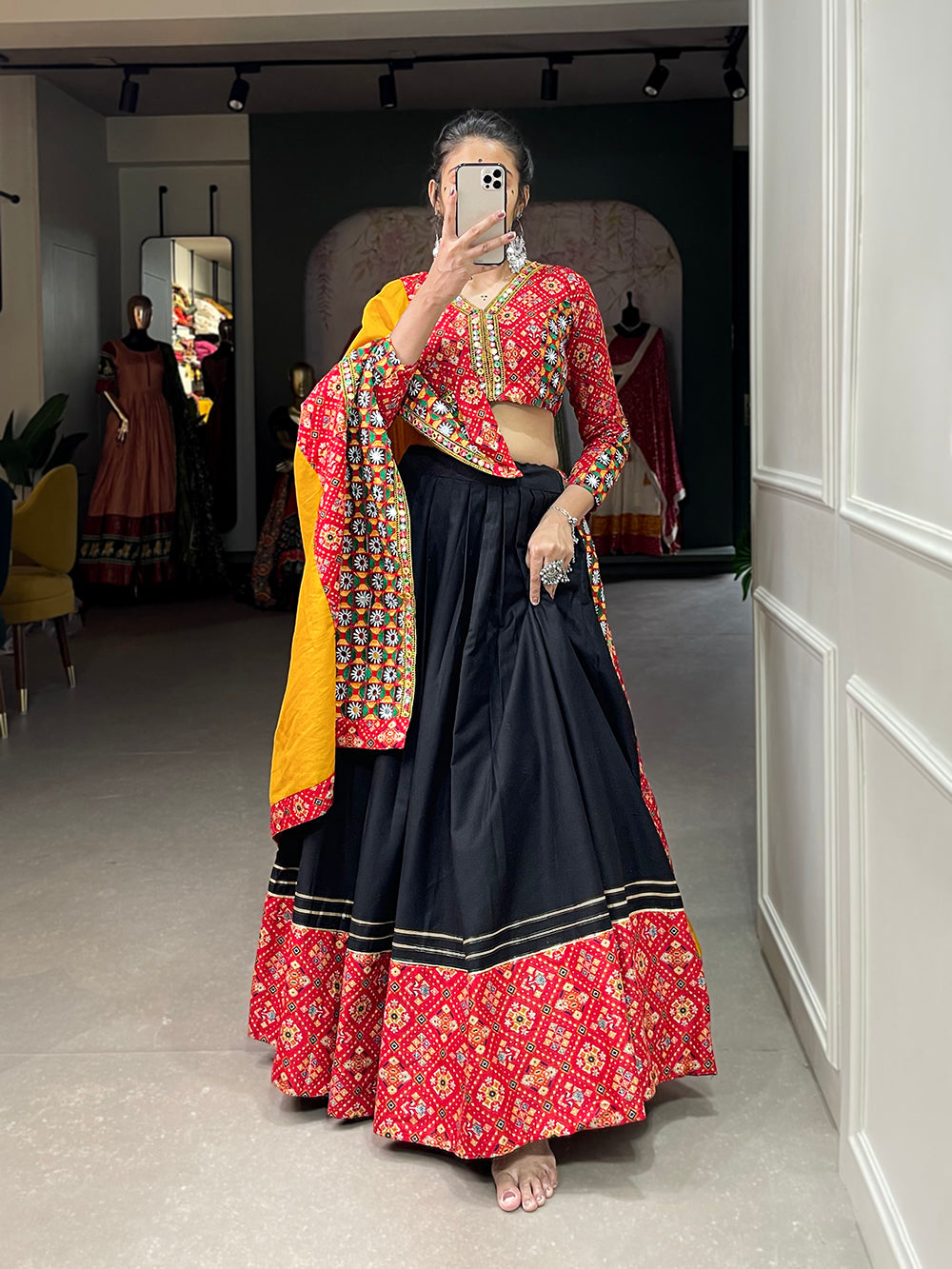 Red Color Digital Printed And Gamthi Work Cotton Chaniya Choli ClothsVilla