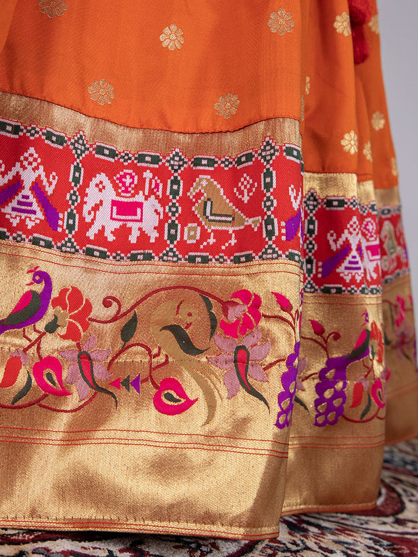 Orange Color Jacquard Silk Paithani Lehenga Choli Clothsvilla