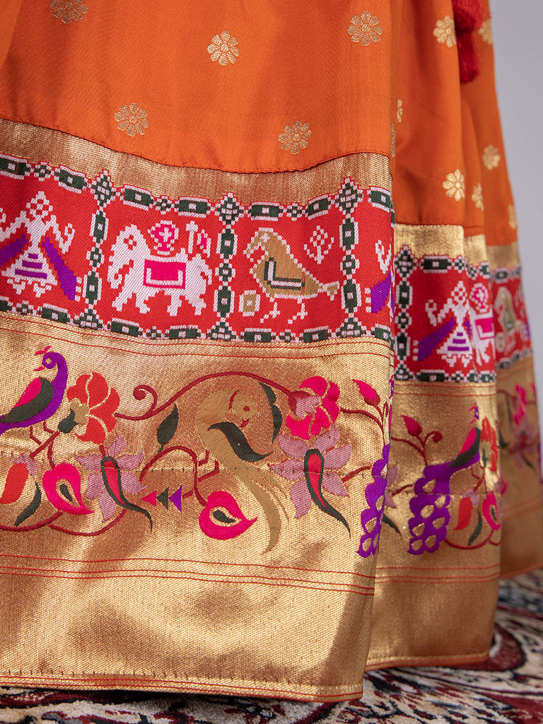 Orange Color Jacquard Silk Paithani Lehenga Choli Clothsvilla