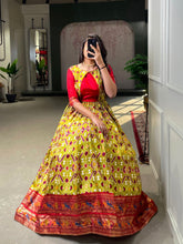 Load image into Gallery viewer, Mehendi Color Patola Paithani Printed And Foil Printed Silk Gown Clothsvilla