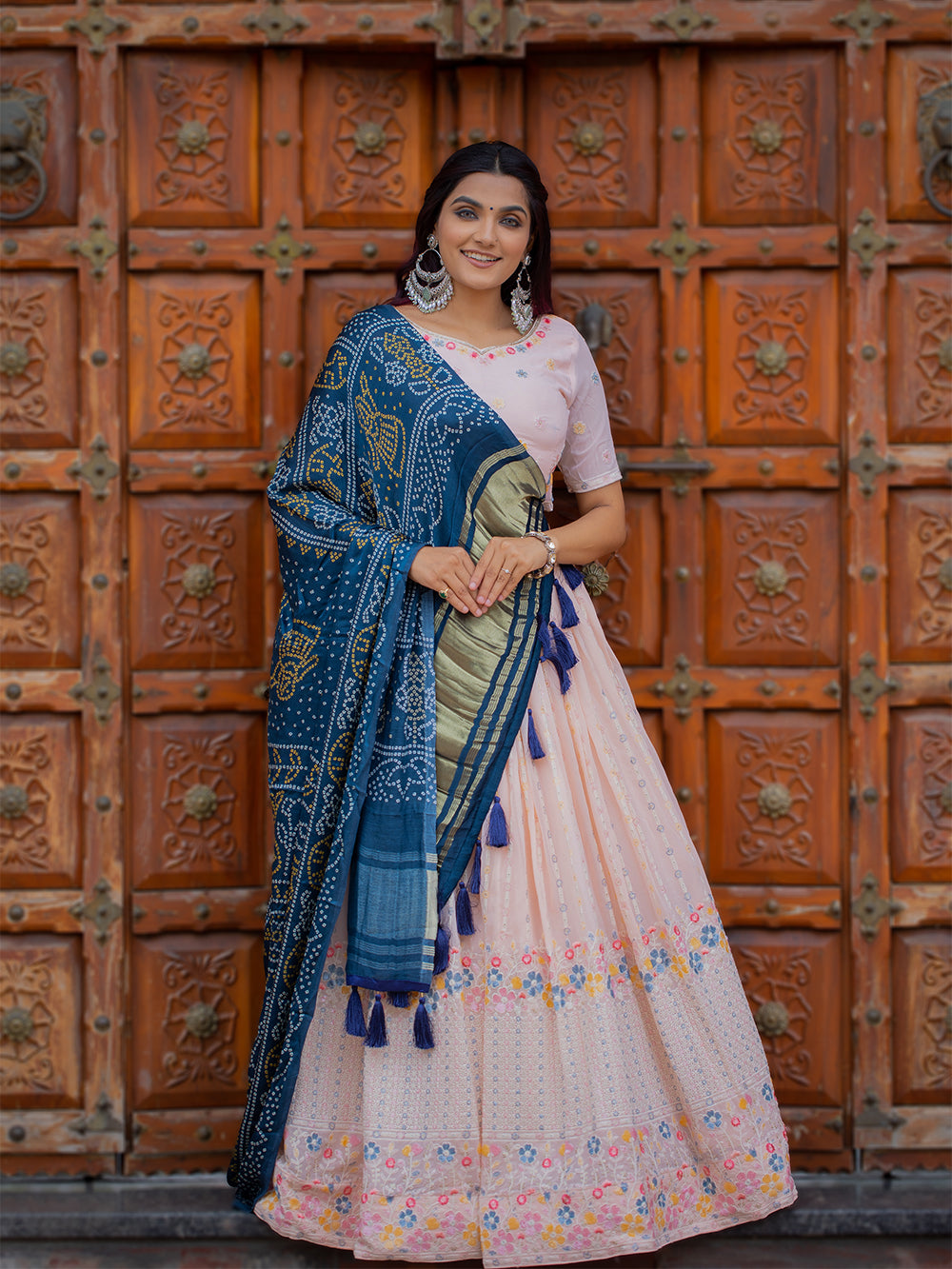 Peach Color Lucknowi Work Georgette Chaniya Choli Clothsvilla