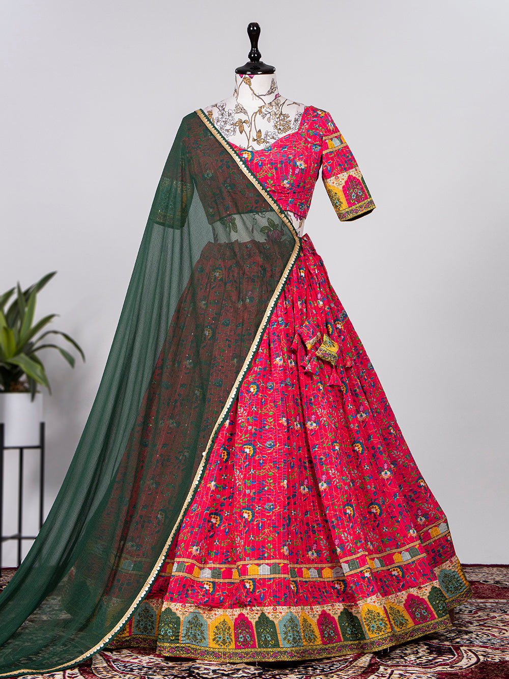 Rani Pink Color Crochet Sequins Embroidery Work Chinon Lehenga Choli Clothsvilla