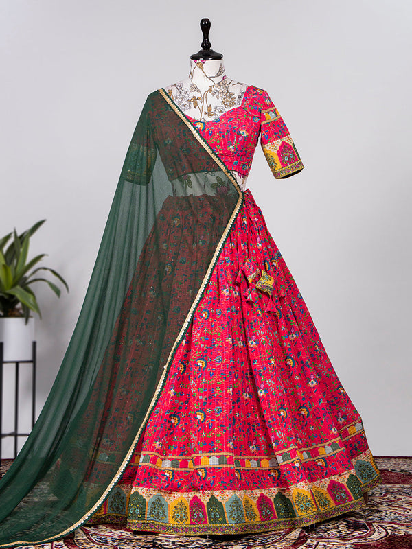 Rani Pink Color Crochet Sequins Embroidery Work Chinon Lehenga Choli Clothsvilla