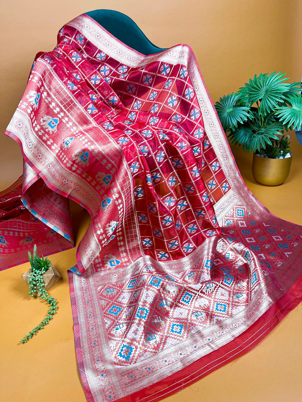 Red Color Weaving Work Organza Saree Clothsvilla