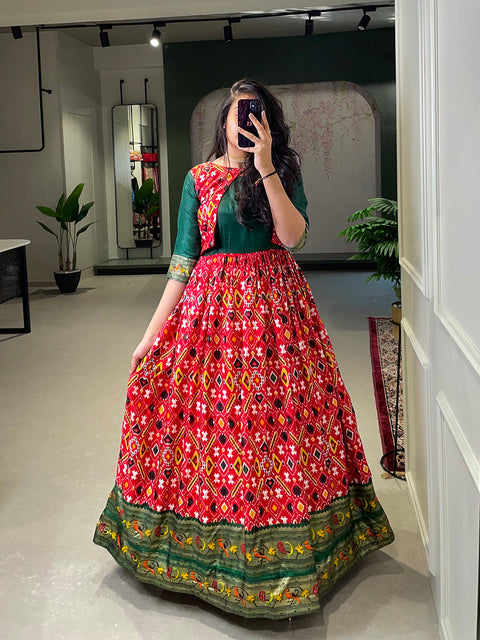 Red Color Patola Paithani Printed And Foil Printed Silk Gown Clothsvilla Main image