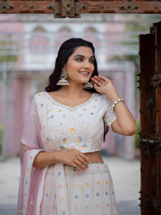 White Color  Lucknowi Work Georgette Chaniya Choli Clothsvilla