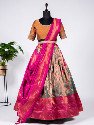 Mehendi  Color Zari Weaving Work Jacquard Lehenga Choli Clothsvilla