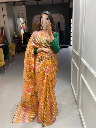 Chiku Color Zari Weaving Work Organza Saree Clothsvilla
