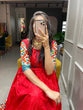 Load image into Gallery viewer, Red Color Foil Printed Dola Silk Gown Clothsvilla