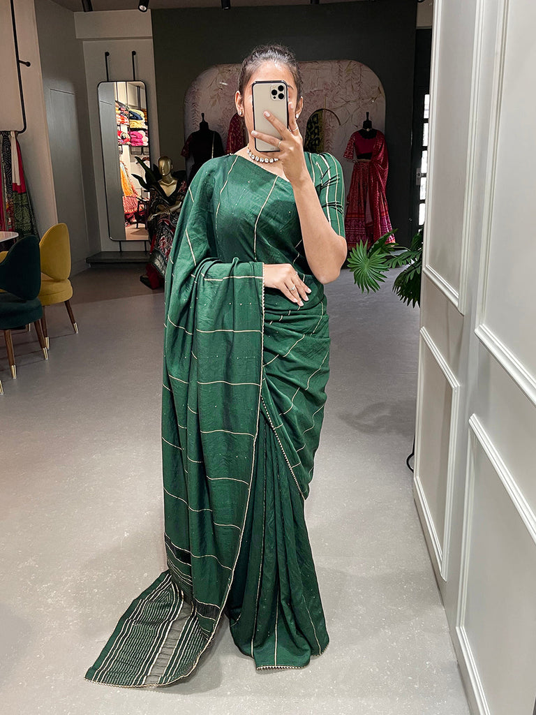 Green Color Sequins And Zari Work Viscose Chanderi Saree Clothsvilla