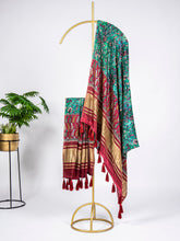 Load image into Gallery viewer, Teal Color Digital Printed Pure Gaji Silk Dupatta With Tassels Clothsvilla