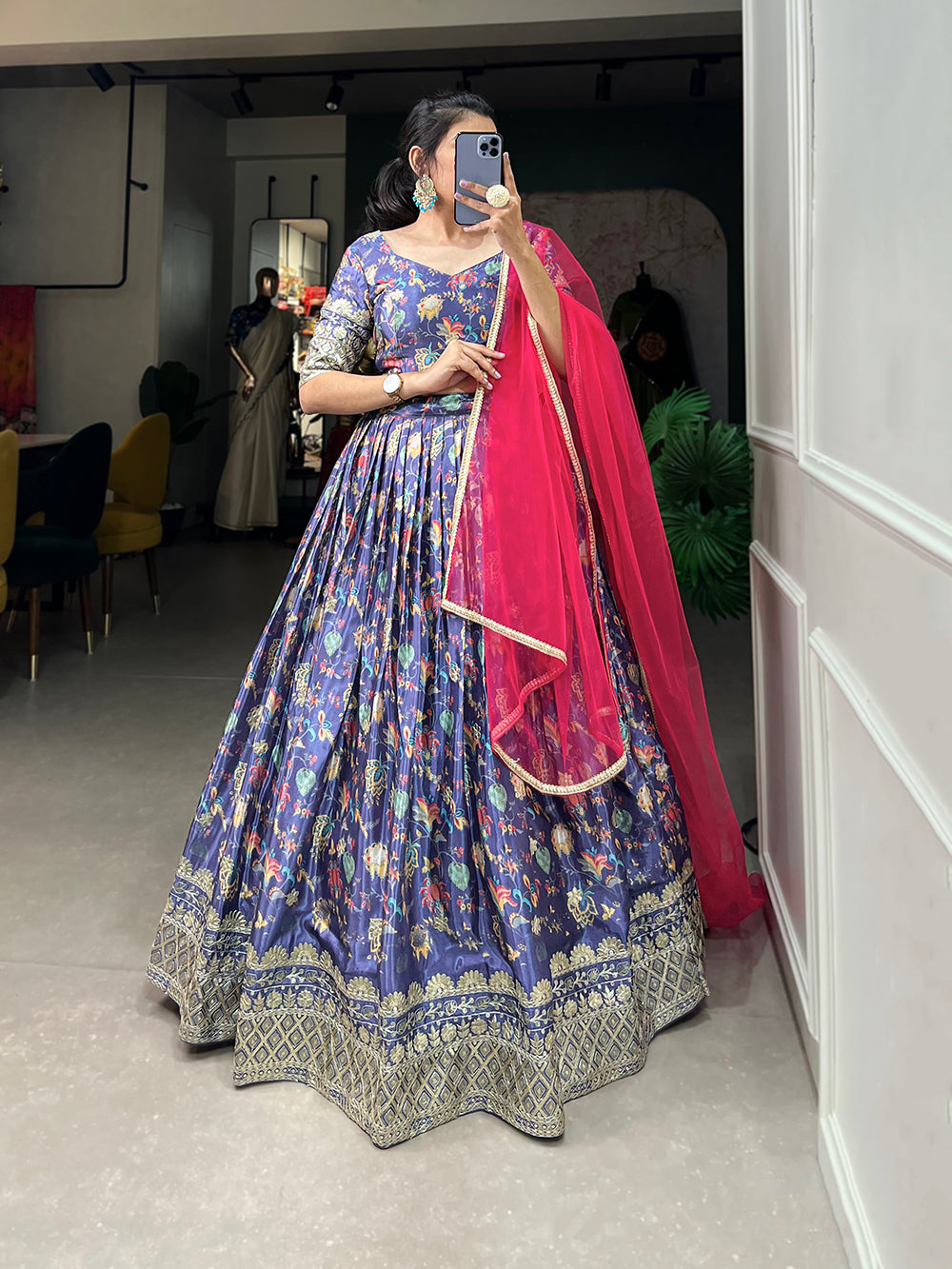 Lavender Color Digital Printed Sequins And Embroider Work Chinon Weeding Lehenga Choli Clothsvilla