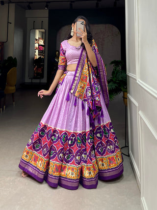 Lavender Color Patola Print With Foil Work Tussar Silk Lehenga Choli ClothsVilla