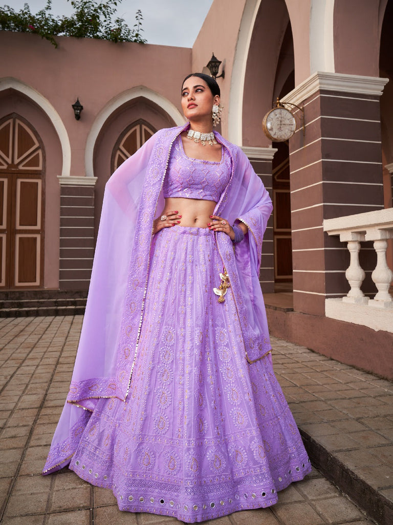 Lavender Color Lucknowi With Sequins Work Georgette Lehenga Choli Clothsvilla