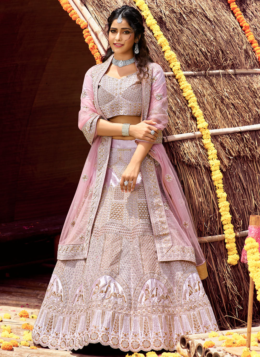 Pink Velvet Lehenga Choli Clothsvilla Main image