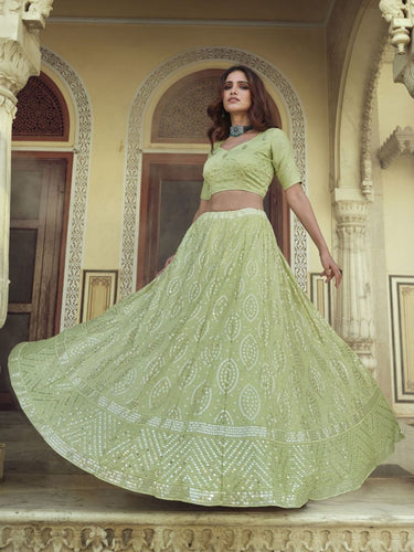 Light Green Georgette Festive Lehenga Choli Clothsvilla