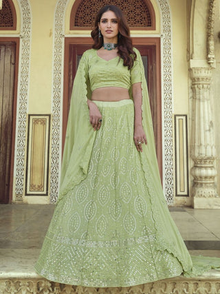 Light Green Georgette Festive Lehenga Choli Clothsvilla