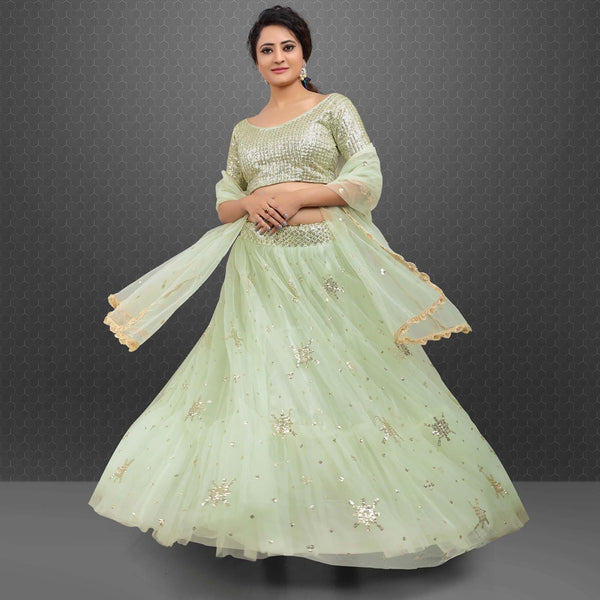 Light Green Party Wear Sequins Embroidered Net Lehenga Choli Clothsvilla
