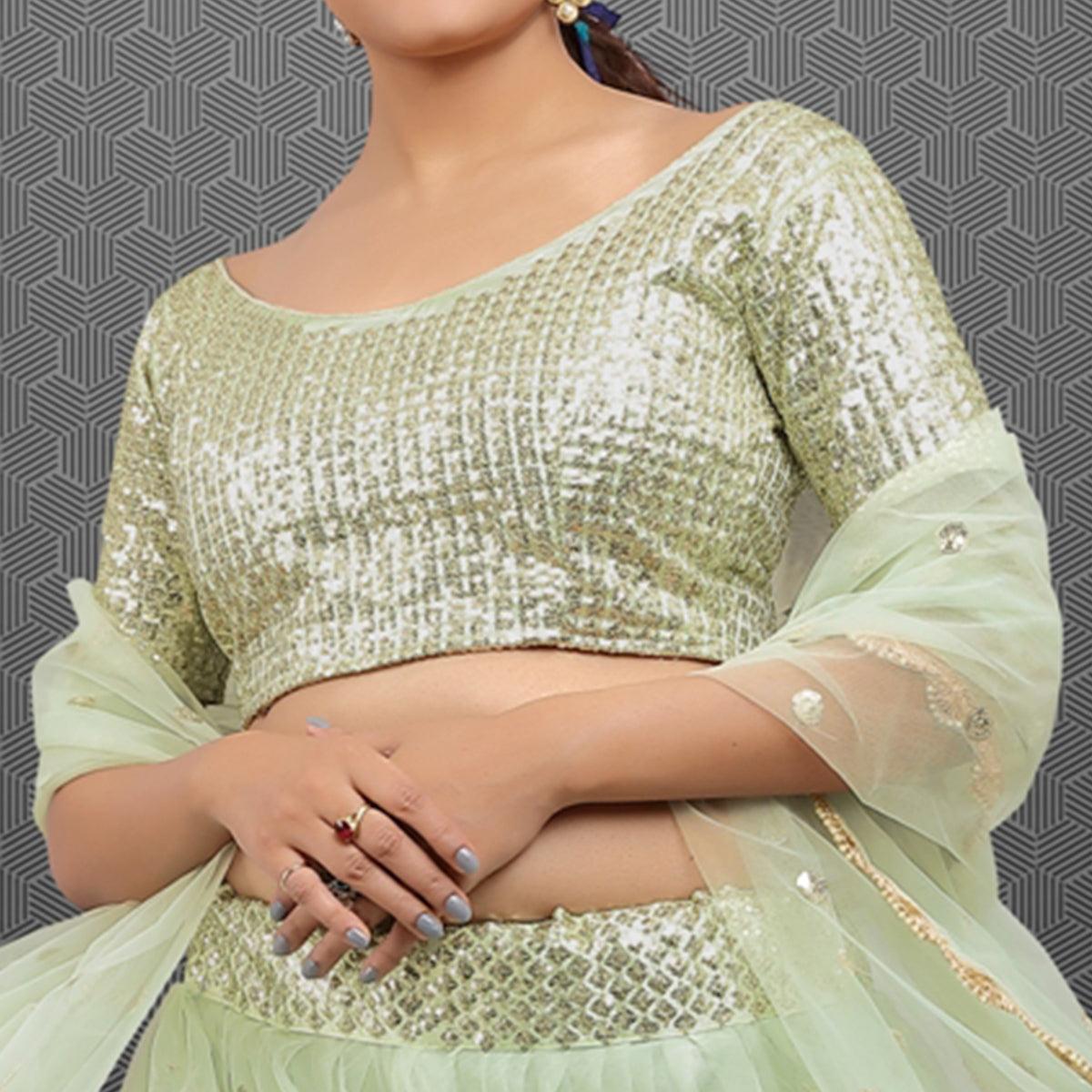 Light Green Party Wear Sequins Embroidered Net Lehenga Choli Clothsvilla