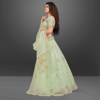 Light Green Party Wear Sequins Embroidered Net Lehenga Choli Clothsvilla