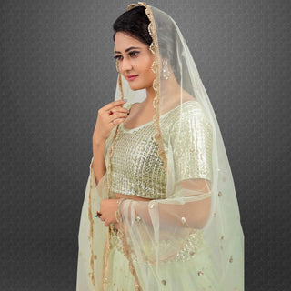 Light Green Party Wear Sequins Embroidered Net Lehenga Choli Clothsvilla