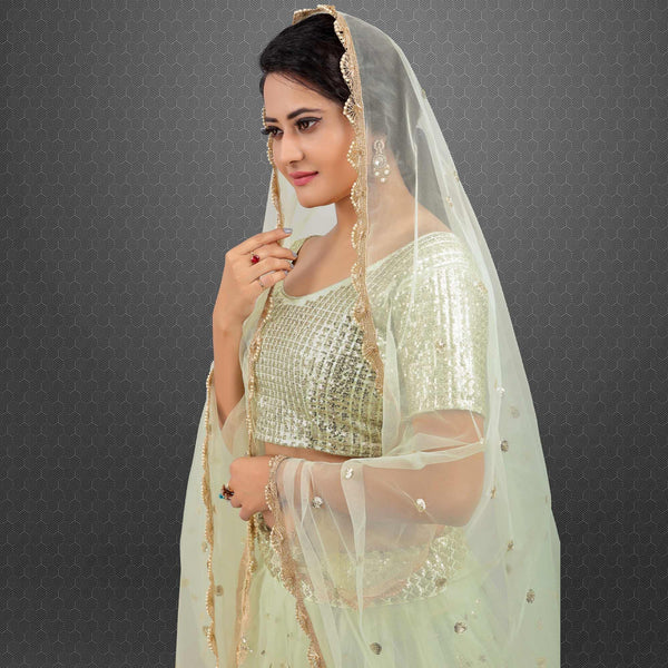 Light Green Party Wear Sequins Embroidered Net Lehenga Choli Clothsvilla
