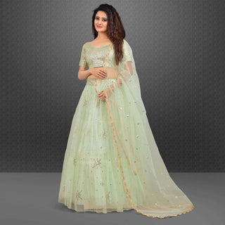 Light Green Party Wear Sequins Embroidered Net Lehenga Choli Clothsvilla