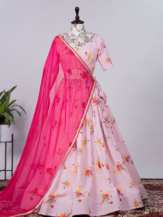 Light Pink Color Crochet Sequins Embroidery Work Chinon Lehenga Choli Clothsvilla