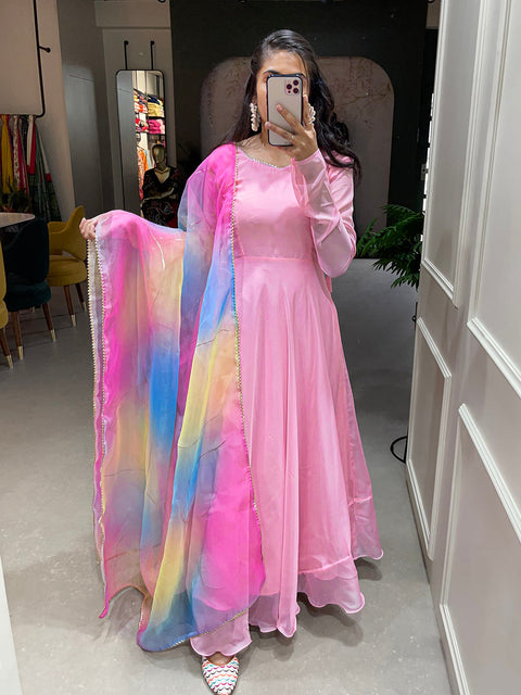 Light Pink Color Simple Soft Organza Gown Clothsvilla Main image