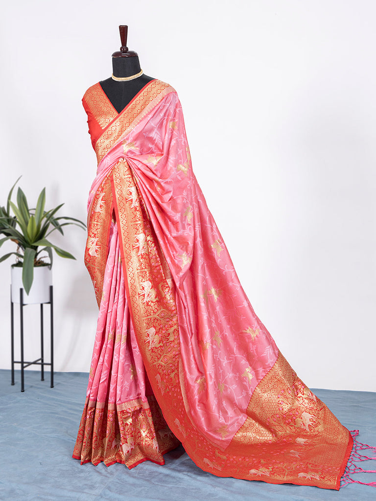Light Pink Color Weaving Zari Work Jacquard Silk Saree Clothsvilla