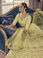Load image into Gallery viewer, Lime Yellow Crepe Wedding Lehenga Choli Clothsvilla