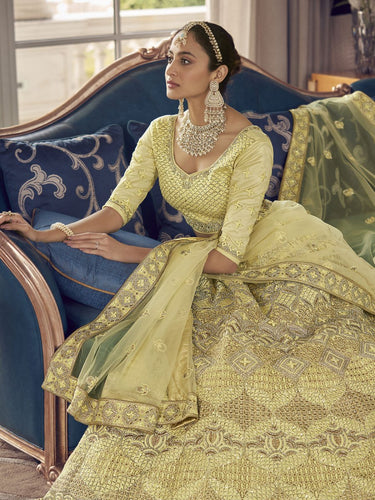 Lime Yellow Crepe Wedding Lehenga Choli Clothsvilla