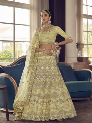 Lime Yellow Crepe Wedding Lehenga Choli Clothsvilla