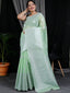 Linen Silk Silver Zari Woven Big Border Pista Green Clothsvilla