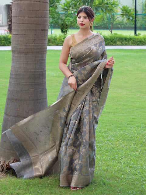 Linen Silk Woven Jaal Grey Clothsvilla Main image