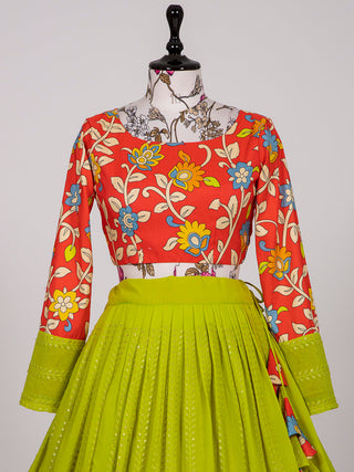 Pista Color Lucknowi Sequins Embroidery Work Lehenga Crop Top Clothsvilla