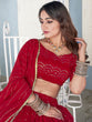 Load image into Gallery viewer, Red Color Lucknowi Thread &amp; Sequins Embroidery Work Georgette Lehenga Choli ClothsVilla.com