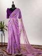 Load image into Gallery viewer, Lavender Color Floral &amp; Foil Print Organza Saree Clothsvilla
