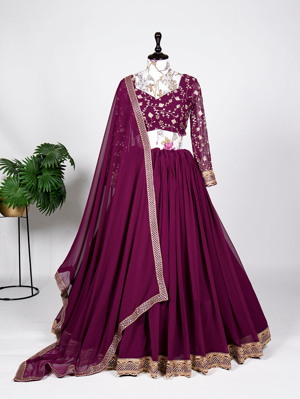 Magneto Color Sequins and Embroidery Thread Work Georgette Lehenga Choli ClothsVilla.com