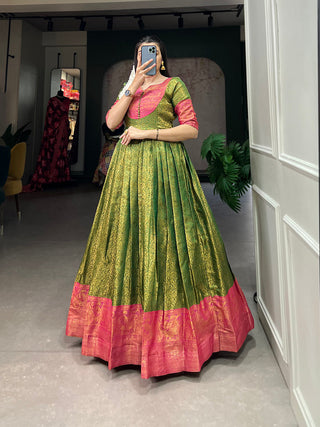 Green Color Zari Weaving Work Kanjivaram Traditional Dress Clothsvilla
