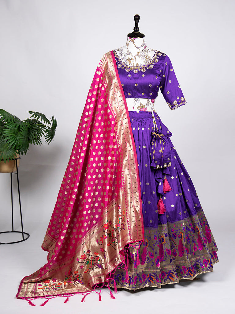 Purple Color Weaving Zari Work Jacquard Silk (Paithani) lehenga Choli ClothsVilla.com