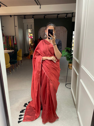 Maroon Color Plain Melanin Silk Saree Clothsvilla
