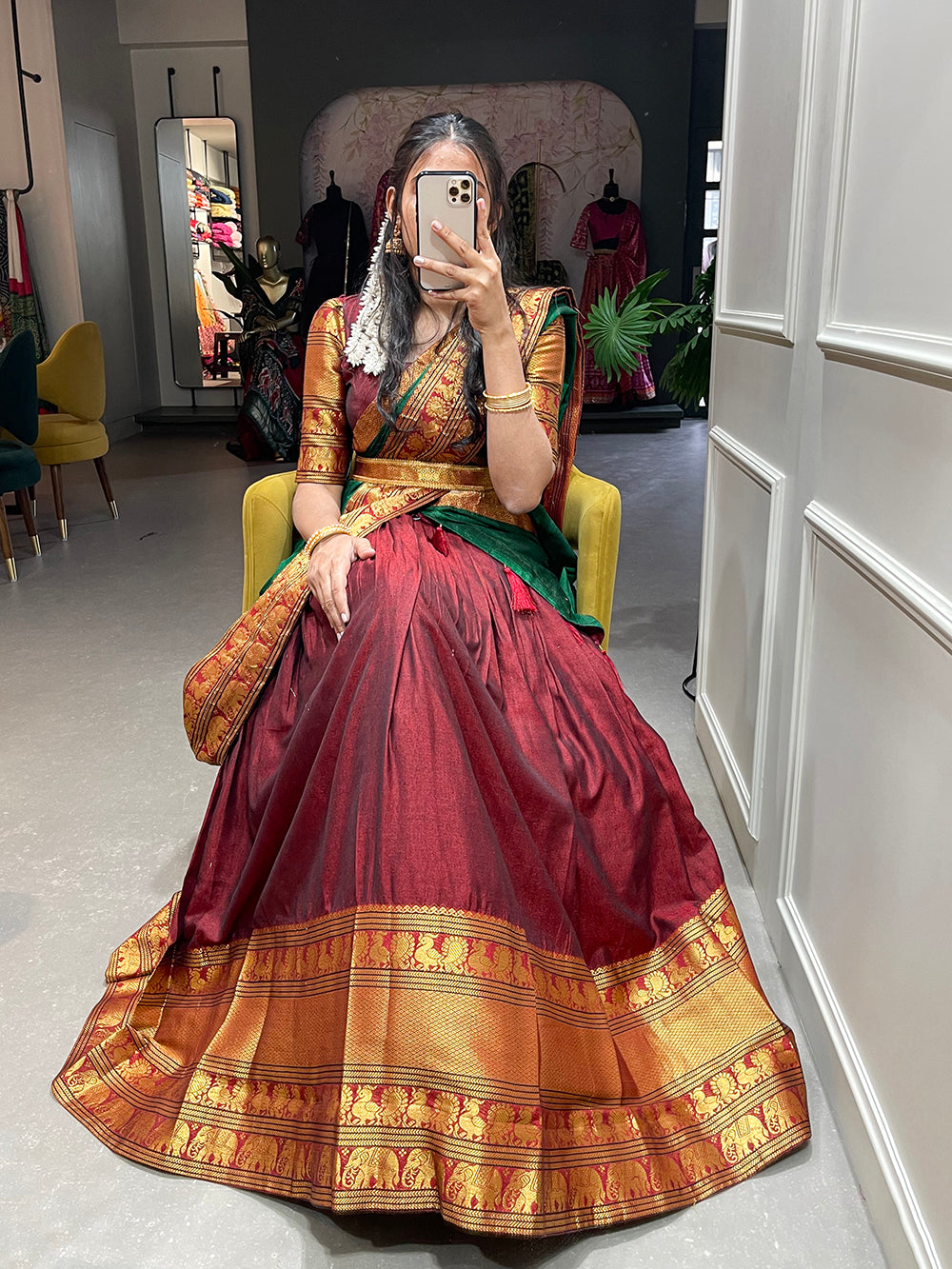 Maroon Color Zari Weaving Work Narayan Pet Cotton Lehenga Choli Clothsvilla