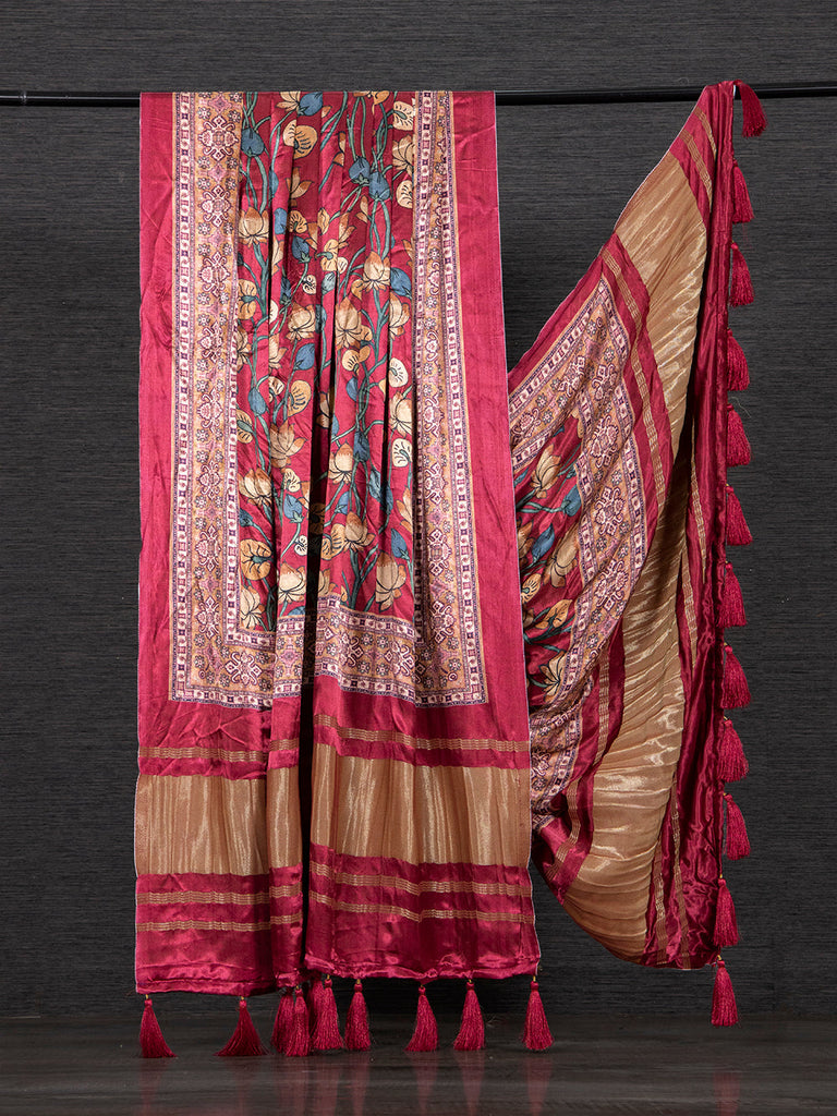 Maroon Color Digital Floral Printed Pure Gaji silk Dupatta Clothsvilla