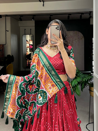 Maroon Color Patola Print With Foil Work Tussar Silk Lehenga Choli ClothsVilla
