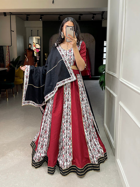 Maroon Color Plain and Printed Cotton Lehenga Choli ClothsVilla Main image